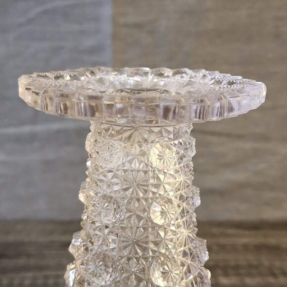Vintage Crystal Glass Vase Etched Pattern Scalloped Edge - Picture 11 of 15
